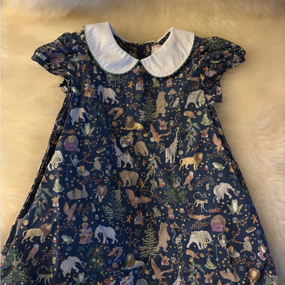 Classic Prep Navy Animal Print Dress with White Collar